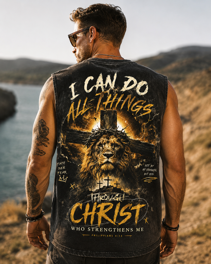 Faith Over Fear — Washed Black Graphic Tank Top