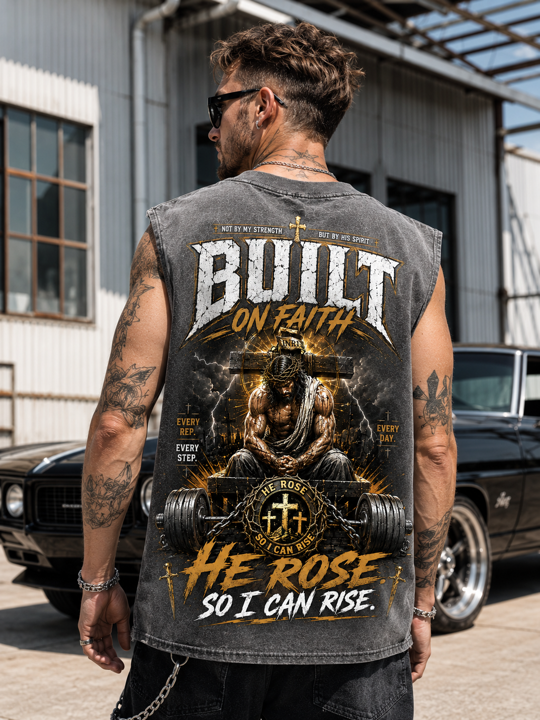 Built on Faith – He Rose Graphic Wash Tank