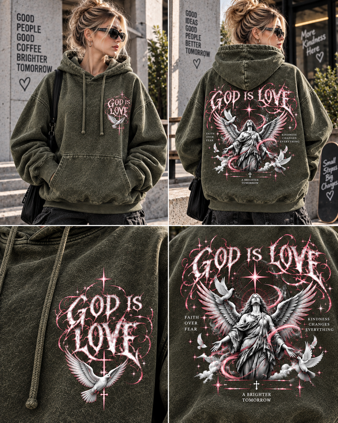 God Is Love Vintage Angel Hoodie