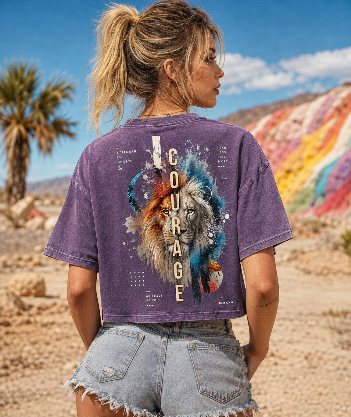 Courage Lion – Vintage Washed Graphic Crop Top