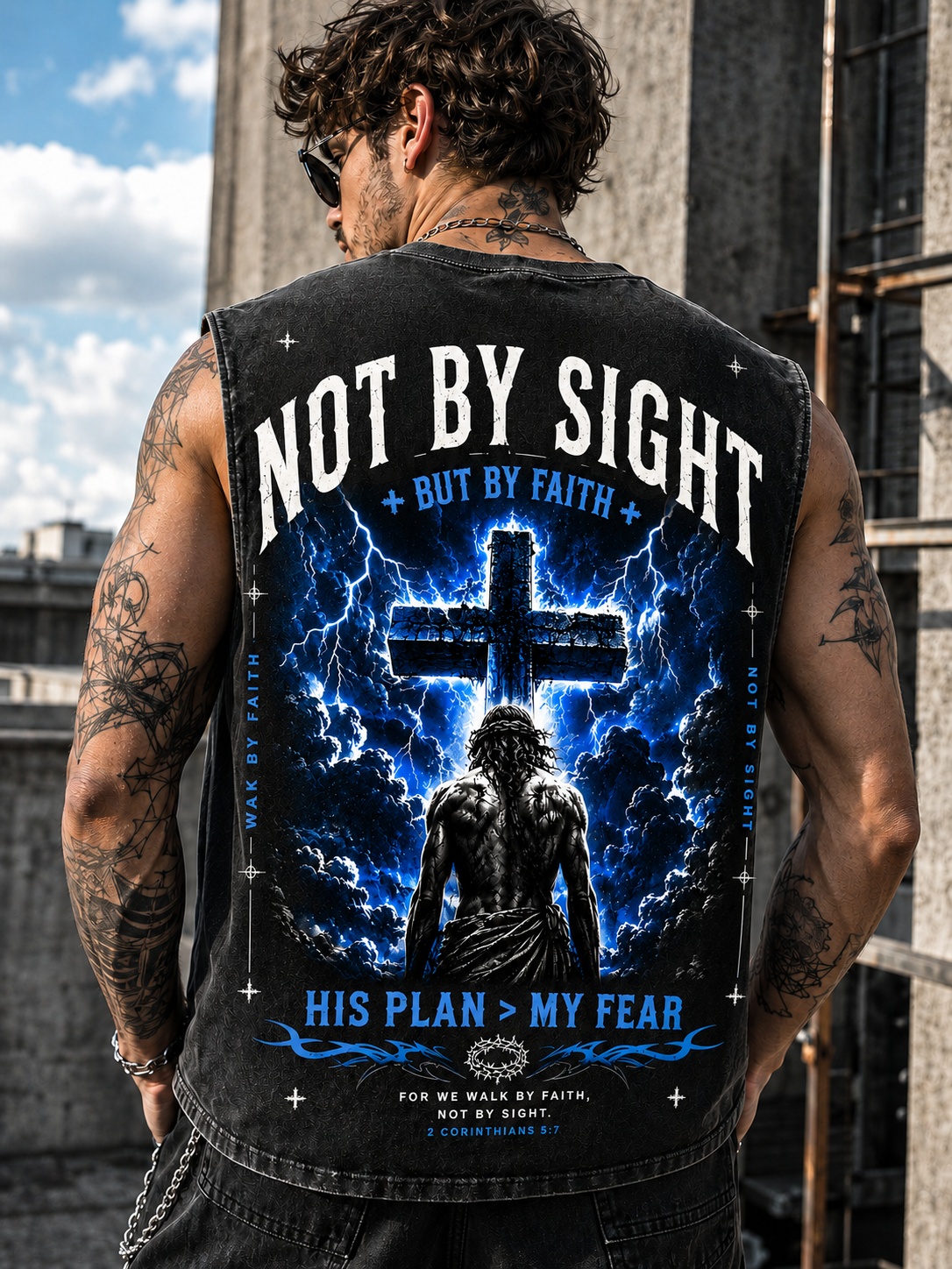 Washed Black Faith Cross Sleeveless Tee