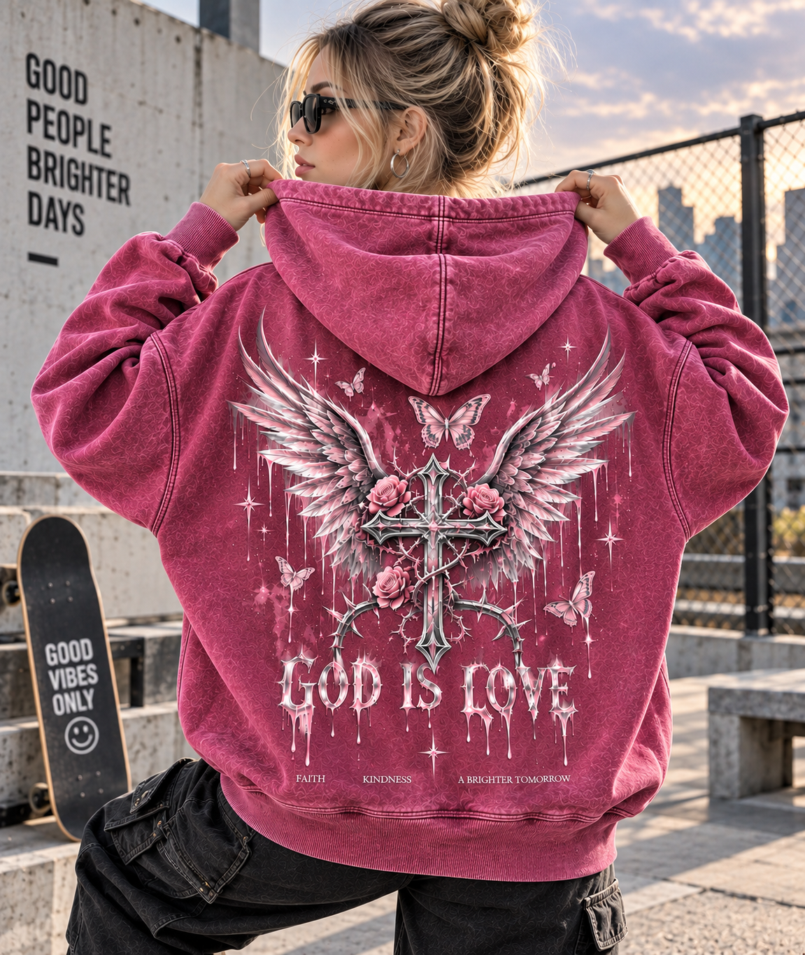 God Is Love Vintage Angel Hoodie