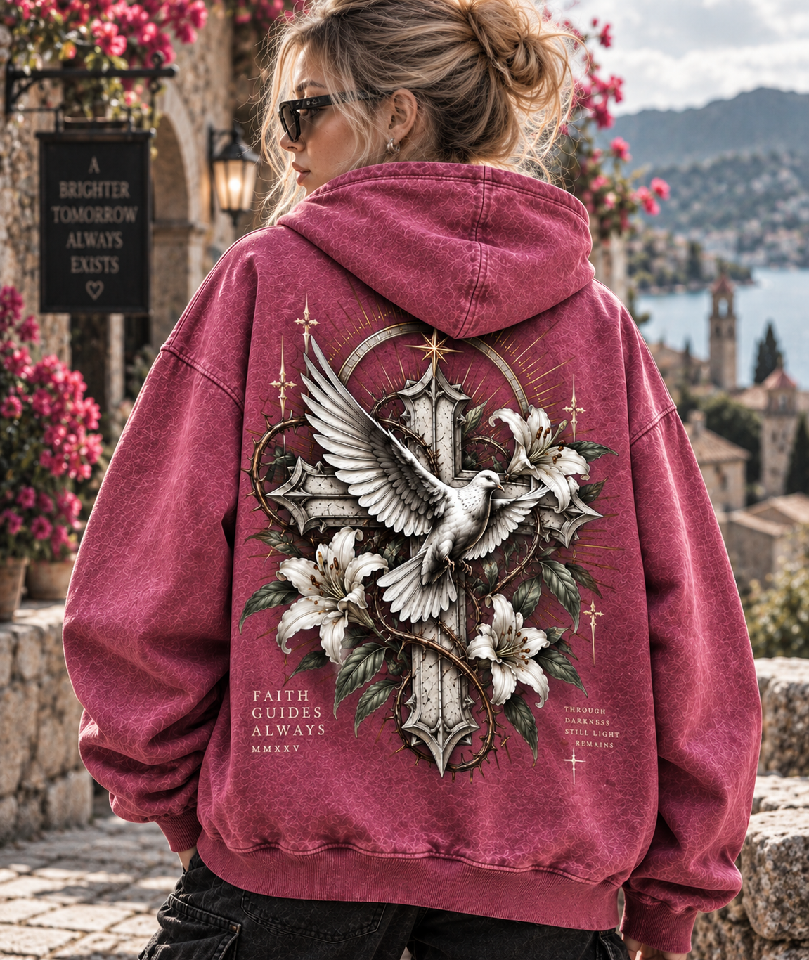 Faith Guides Always Hoodie – Vintage Cross & Dove