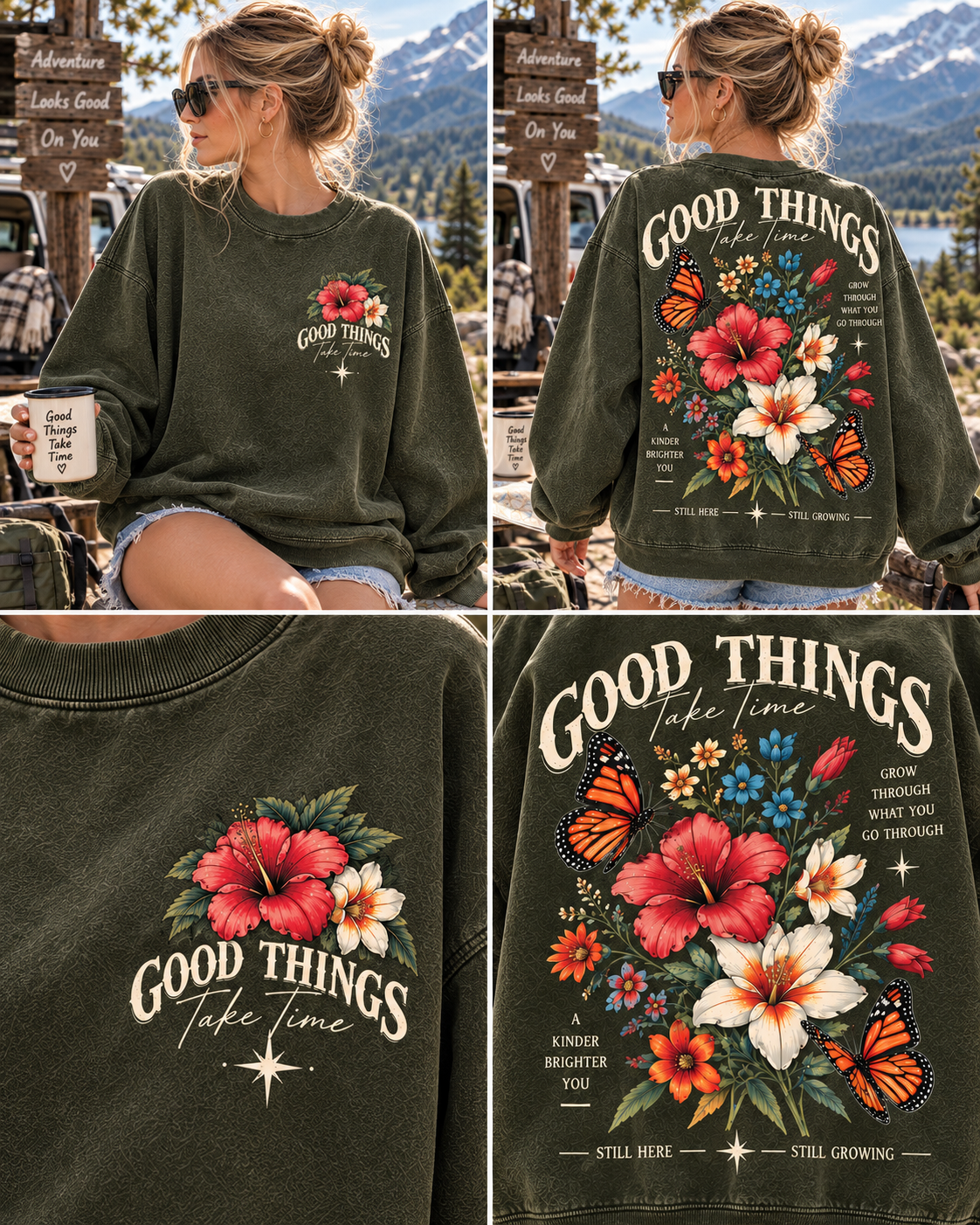 Good Things Take Time – Vintage Floral Sweatshirt