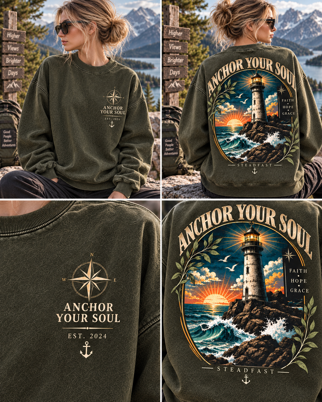 Anchor Your Soul – Vintage Lighthouse Sweatshirt