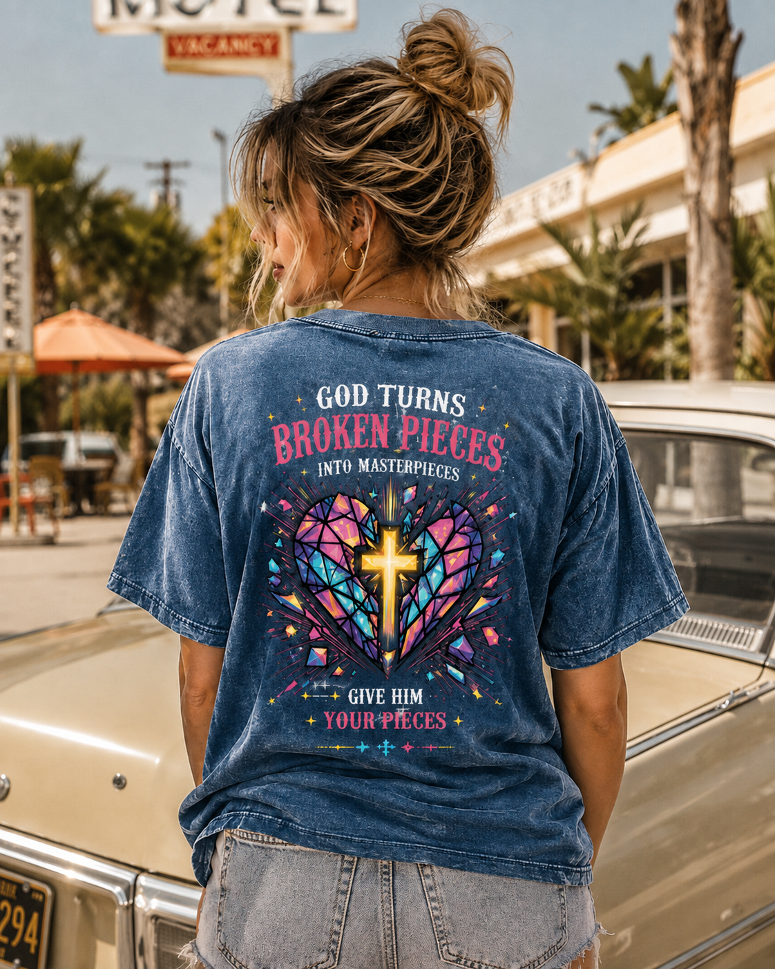 Broken Pieces Masterpiece – Vintage Cross Graphic T-Shirt