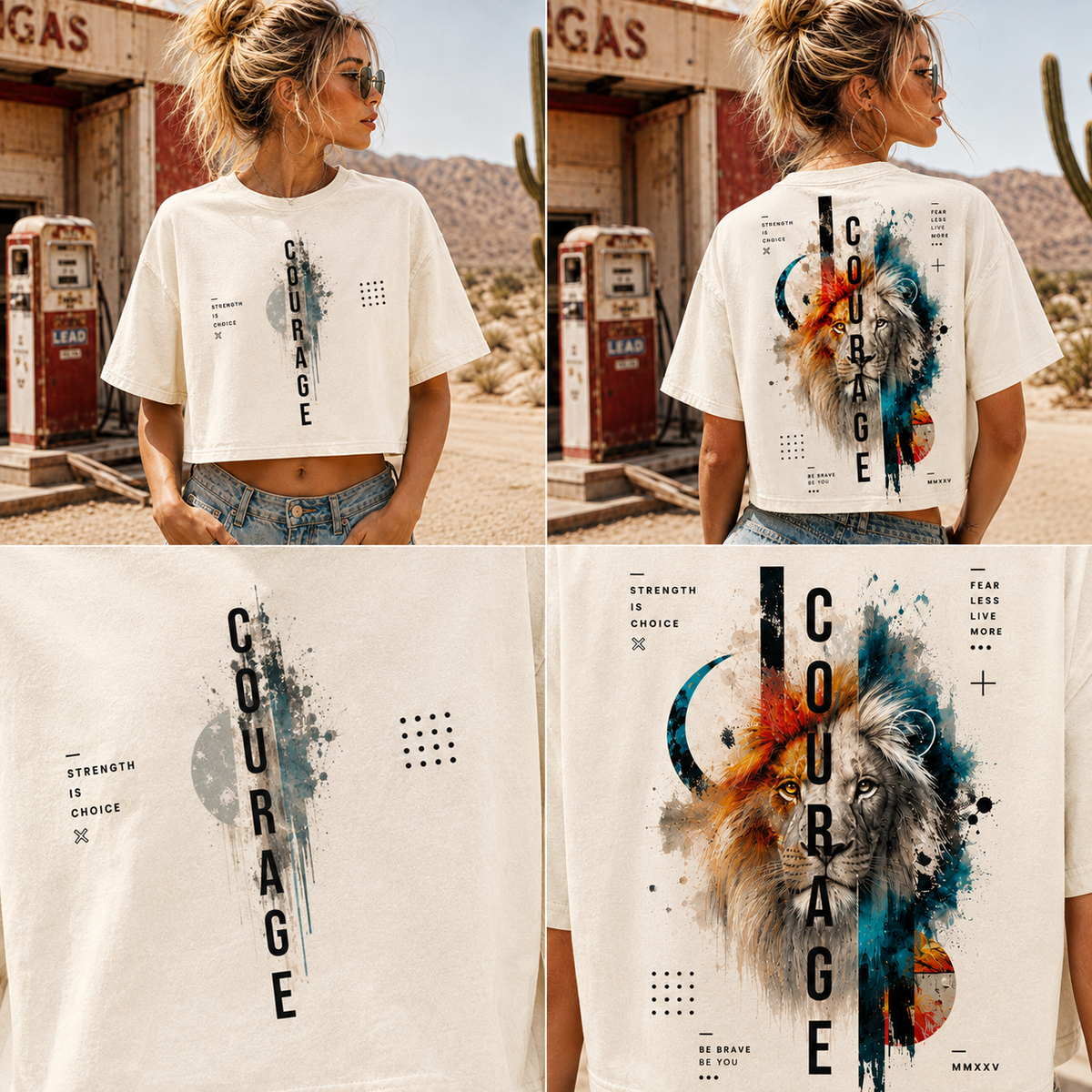 Courage Lion – Vintage Washed Graphic Crop Top