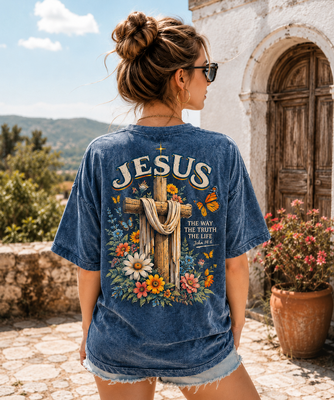 Vintage Jesus Cross Floral Graphic Tee