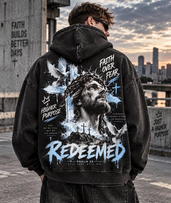 ⭐ Redeemed Faith Hoodie – Vintage Christian Streetwear