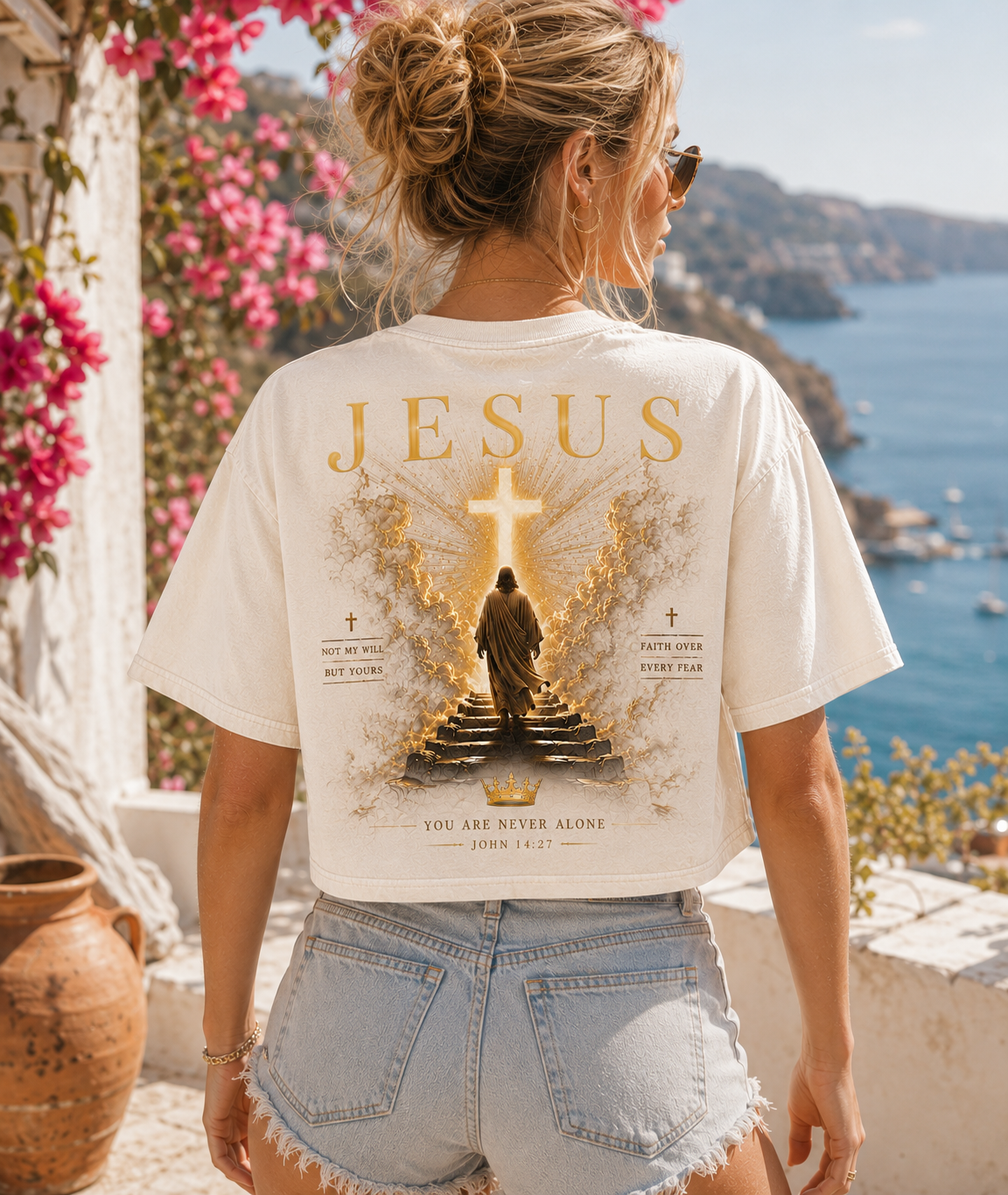 JESUS Crown & Cross Vintage Crop Top