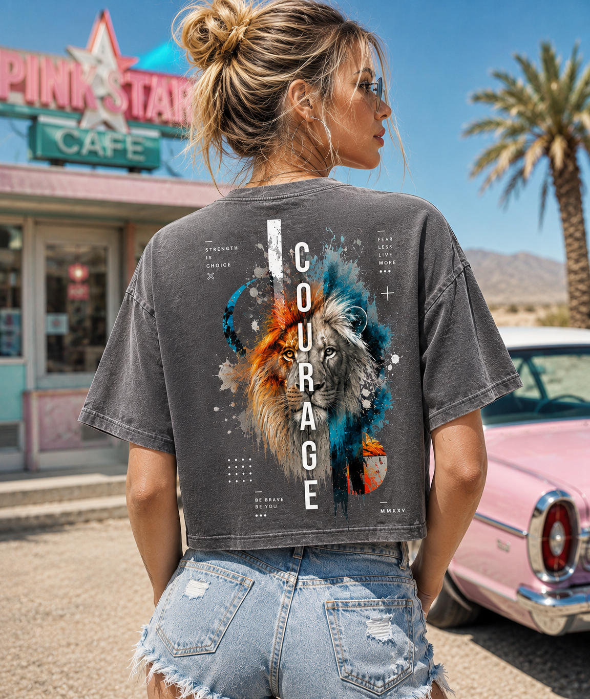 Courage Lion – Vintage Washed Graphic Crop Top