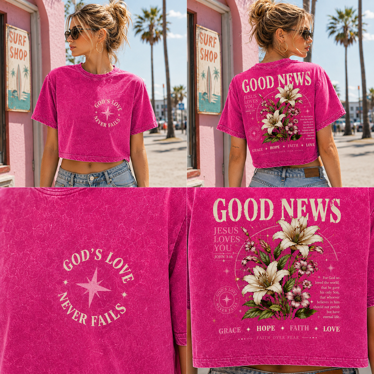 Good News Faith Floral Crop Top – Vintage Christian Tee