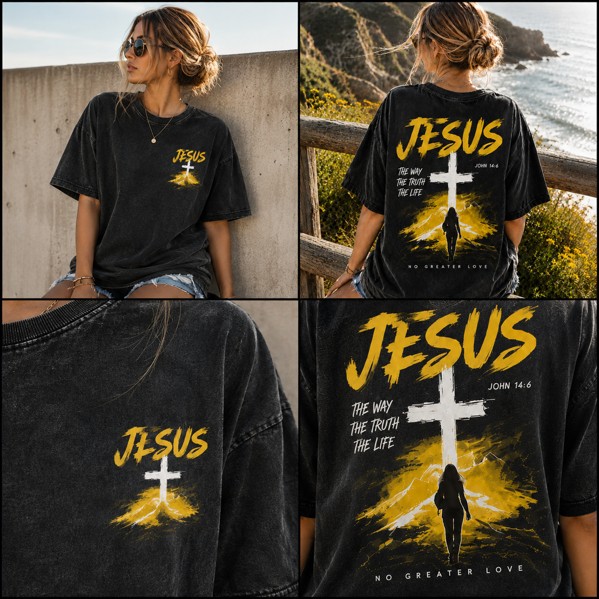 Vintage Jesus Cross Oversized T-Shirt – Faith Graphic Tee