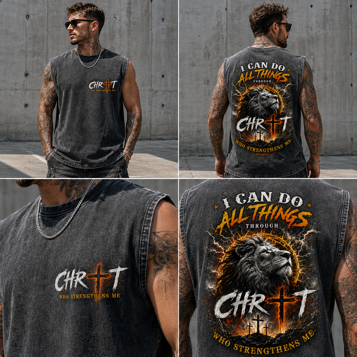 Faith Strength Washed Black Tank