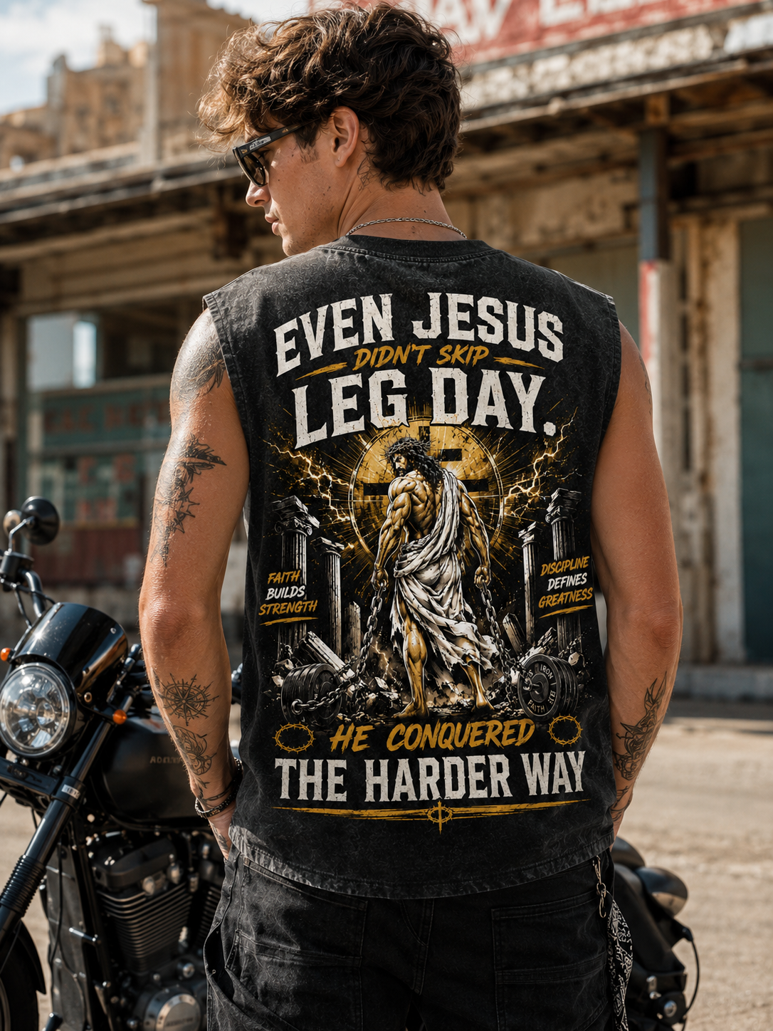 Even Jesus Leg Day – Faith Over Everything Muscle Tee