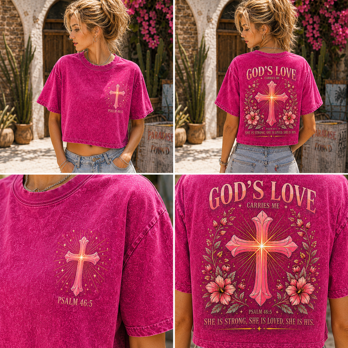 God’s Love Vintage Cross Crop Top – Women’s Faith Tee