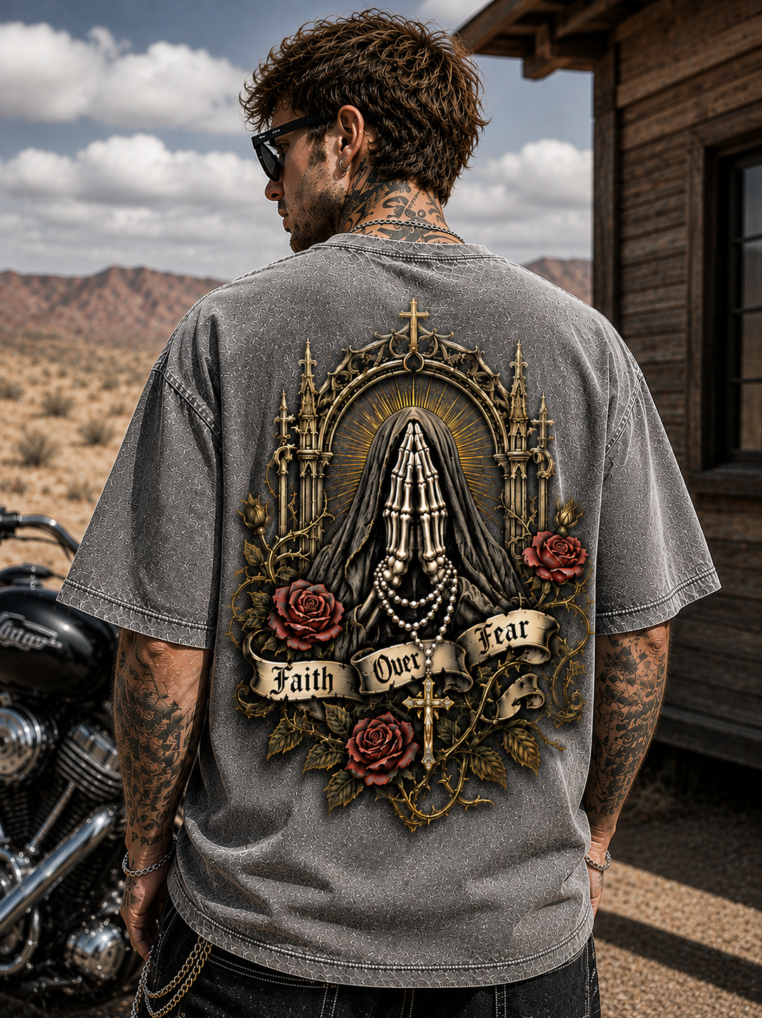 Faith Over Fear Gothic Oversized T-Shirt