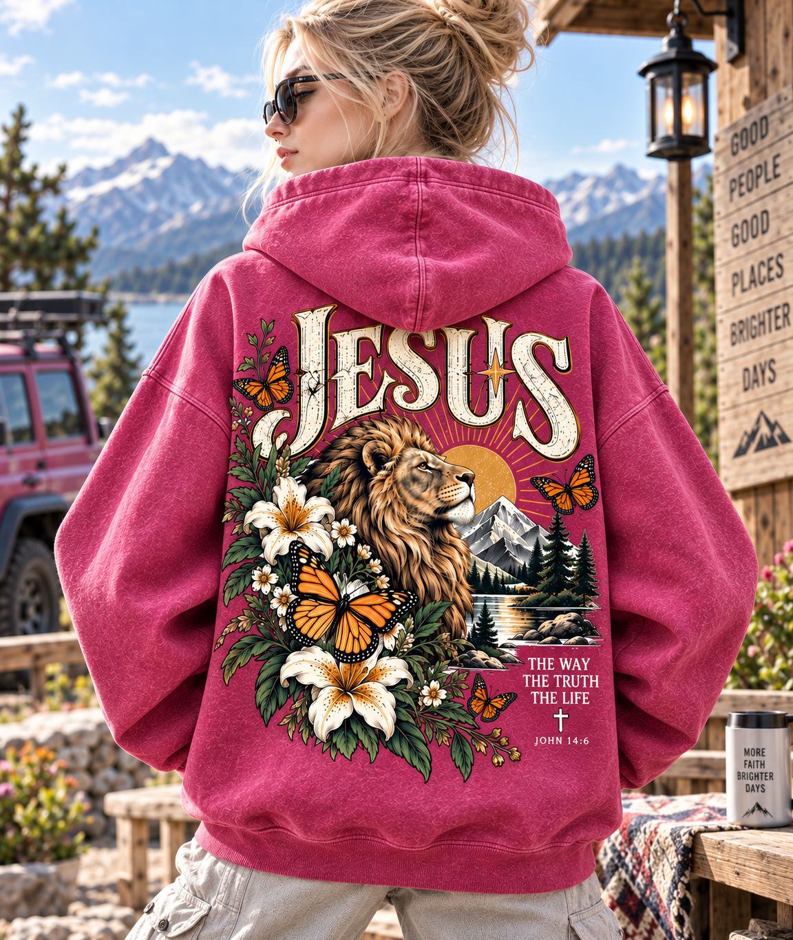 Jesus Lion & Wildflower Vintage Hoodie