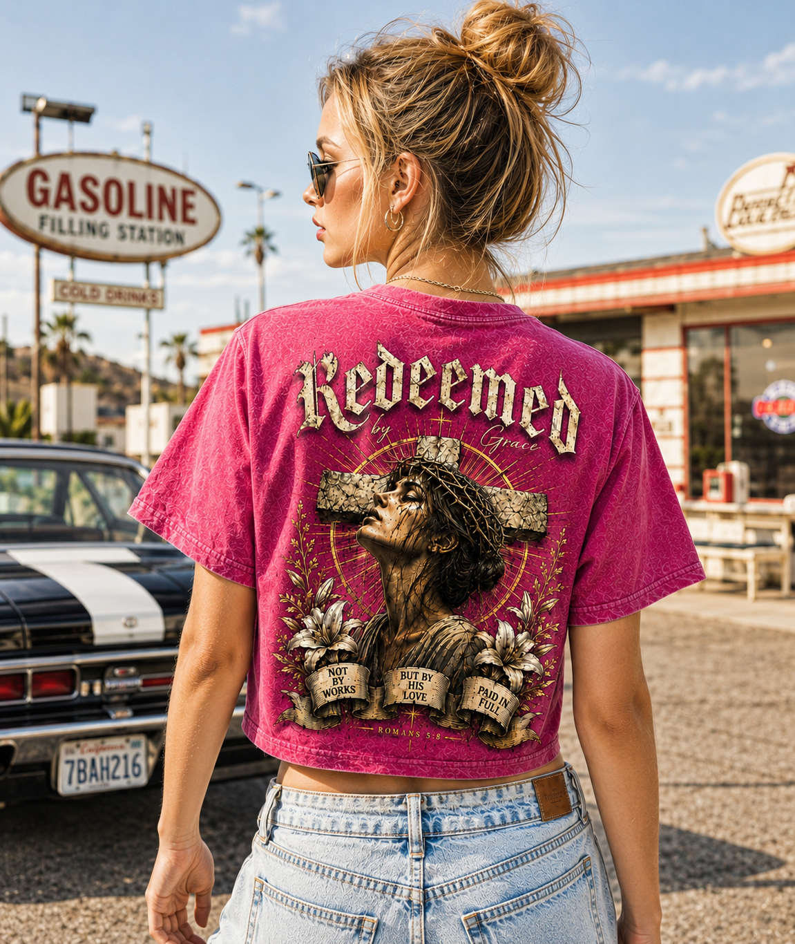Redeemed by Grace – Vintage Christian Crop Tee