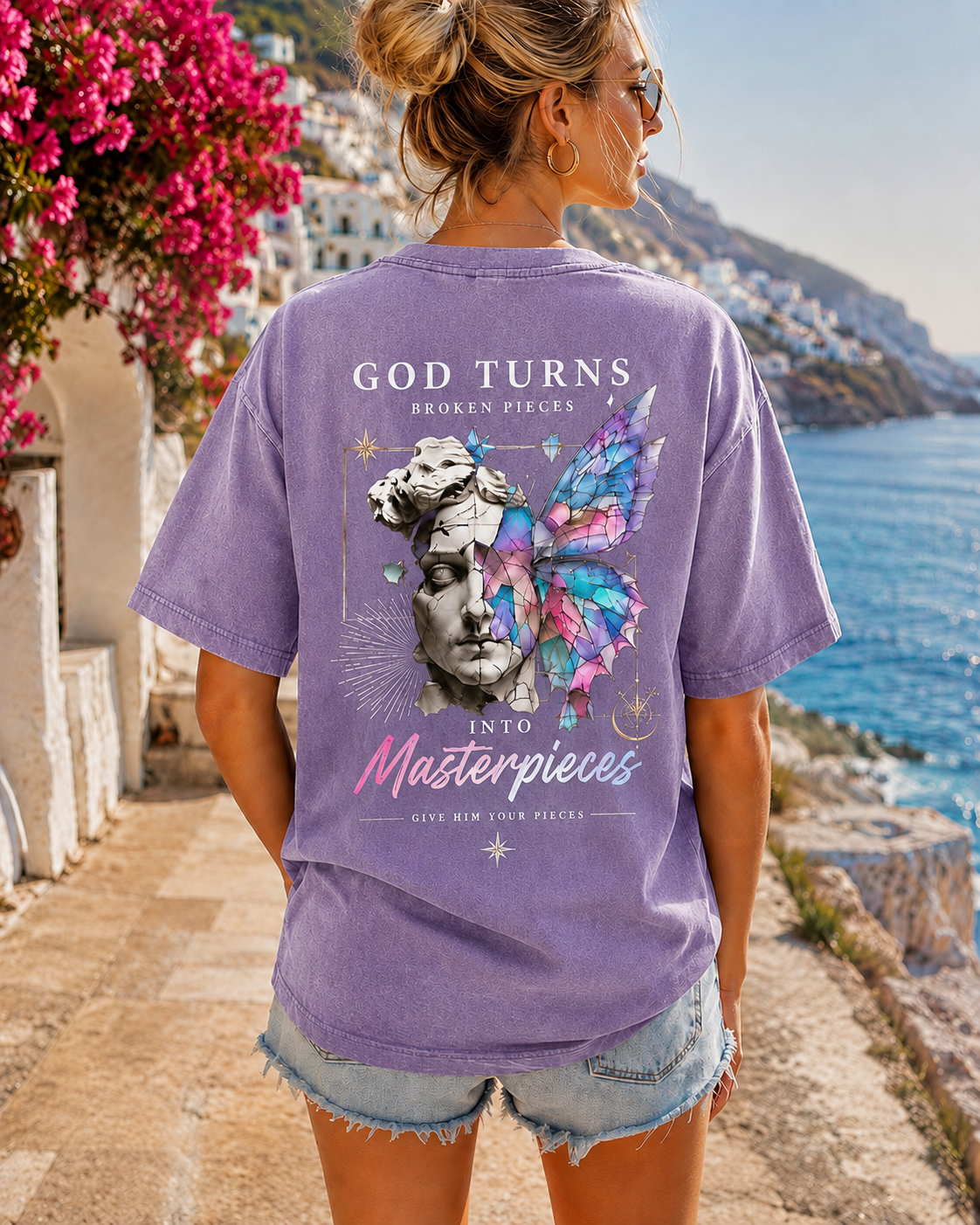 God Turns Broken Pieces Vintage Graphic Tee