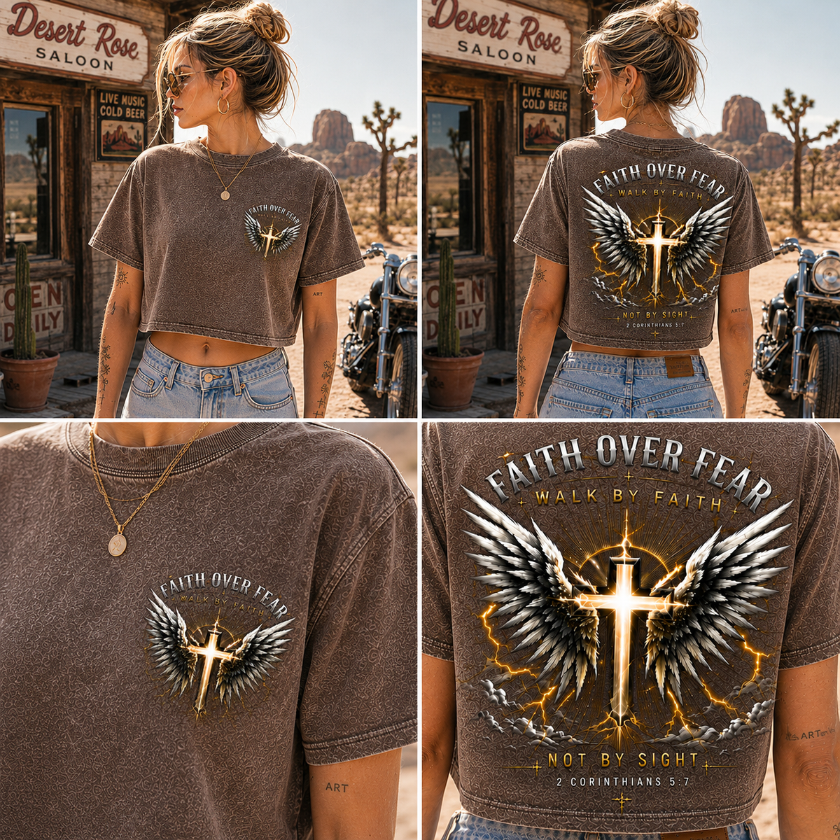 Faith Over Fear – Winged Cross Vintage Crop Tee