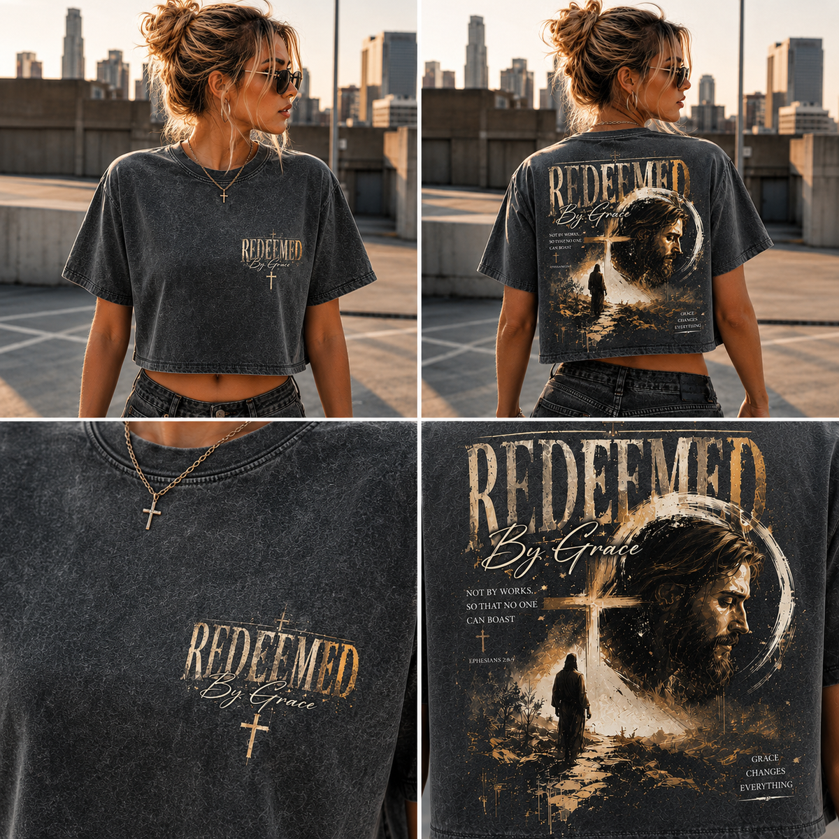 Redeemed By Grace – Vintage Christian Crop Top