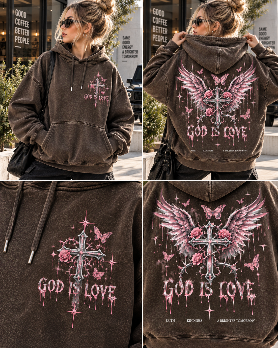 God Is Love Vintage Angel Hoodie