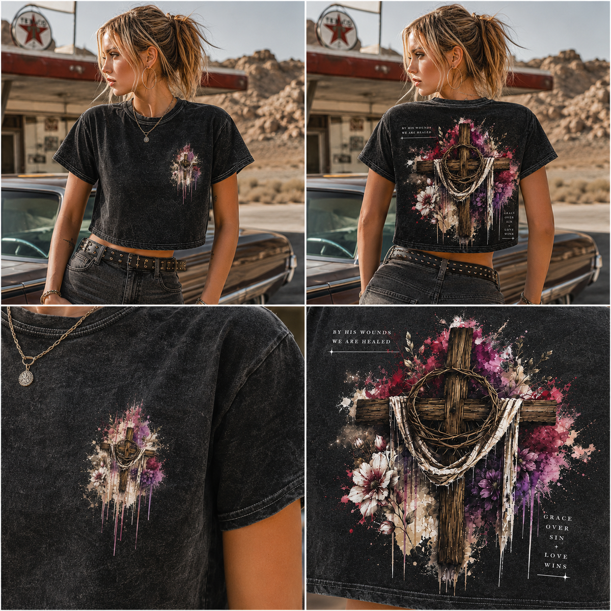 Grace Over Sin – Vintage Cross Crop Tee