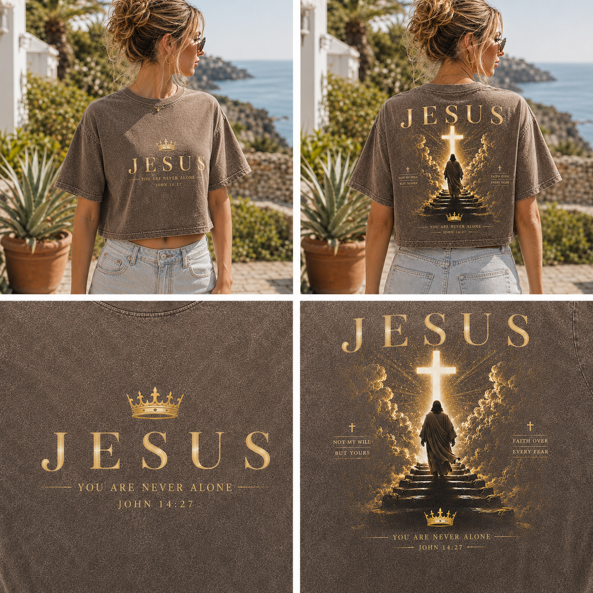 JESUS Crown & Cross Vintage Crop Top