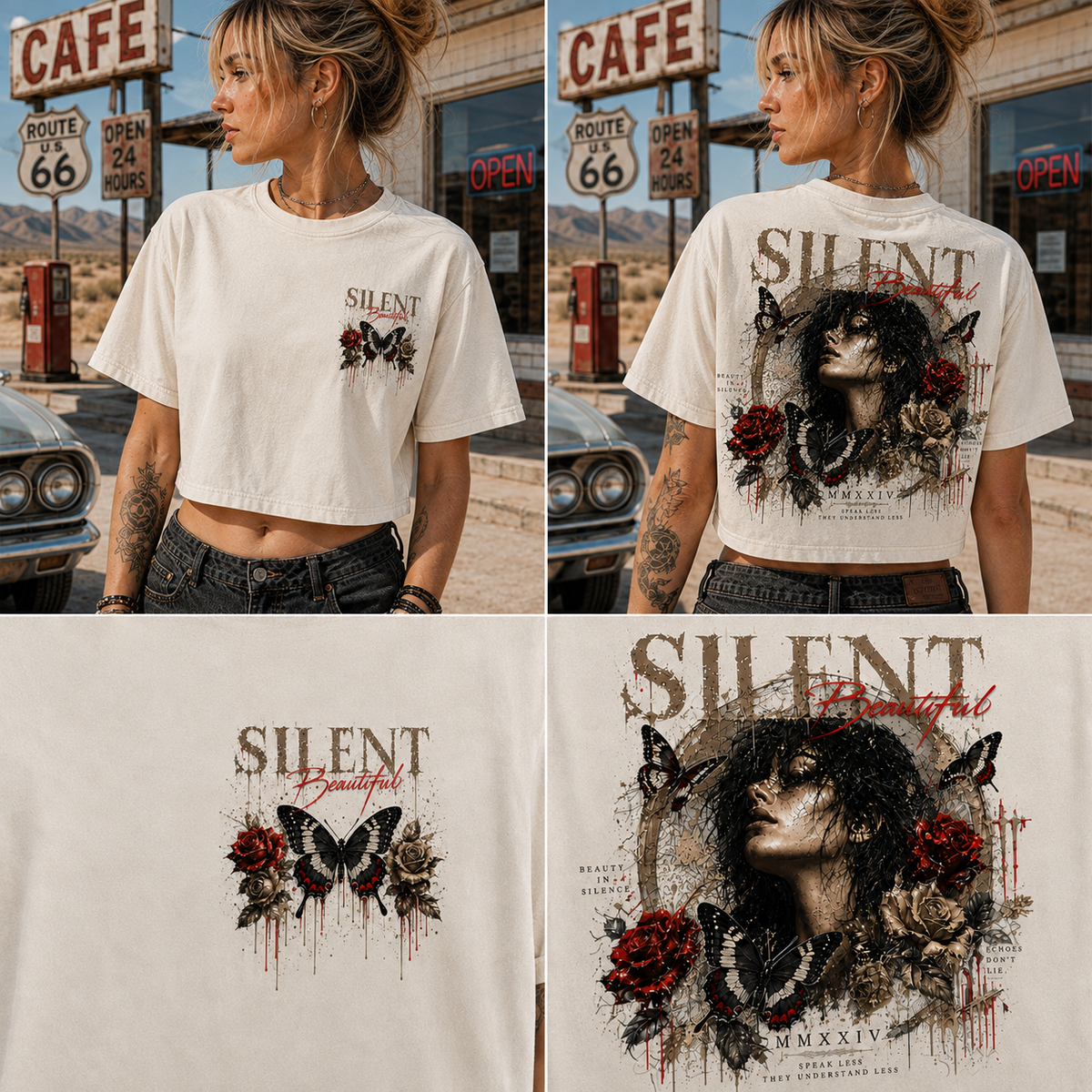 Silent Beautiful Butterfly Crop Top – Vintage Wash Tee