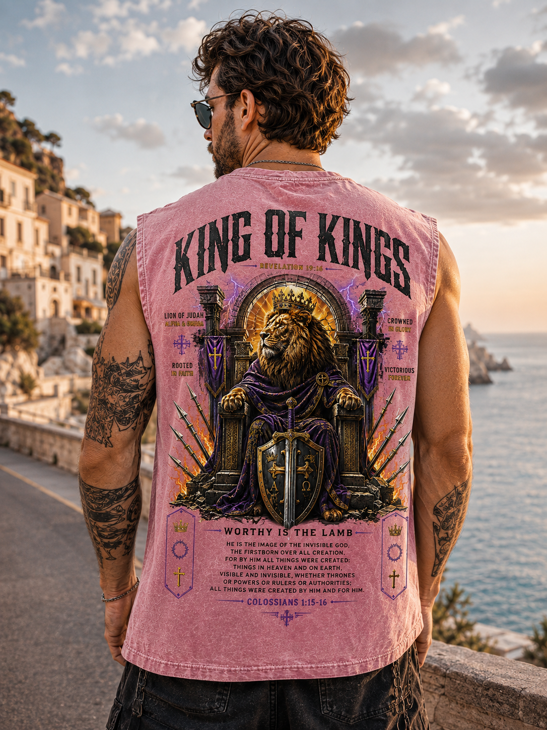 King of Kings Washed Tee – Vintage Christian Lion