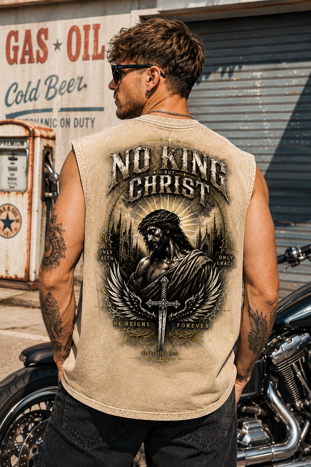 No King But Christ – Vintage Washed Muscle Tee
