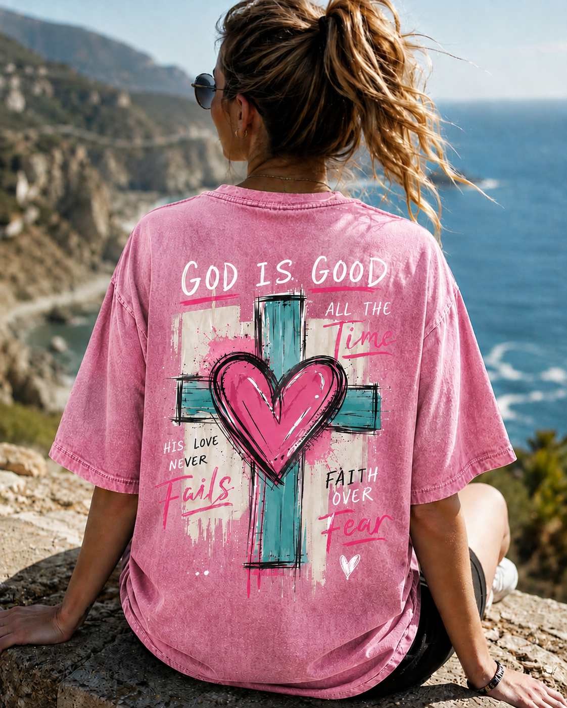Vintage Faith Cross Oversized T-Shirt