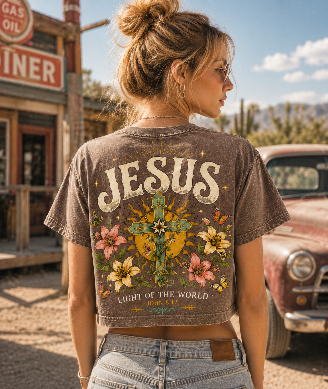 Jesus Light of the World Vintage Crop Top