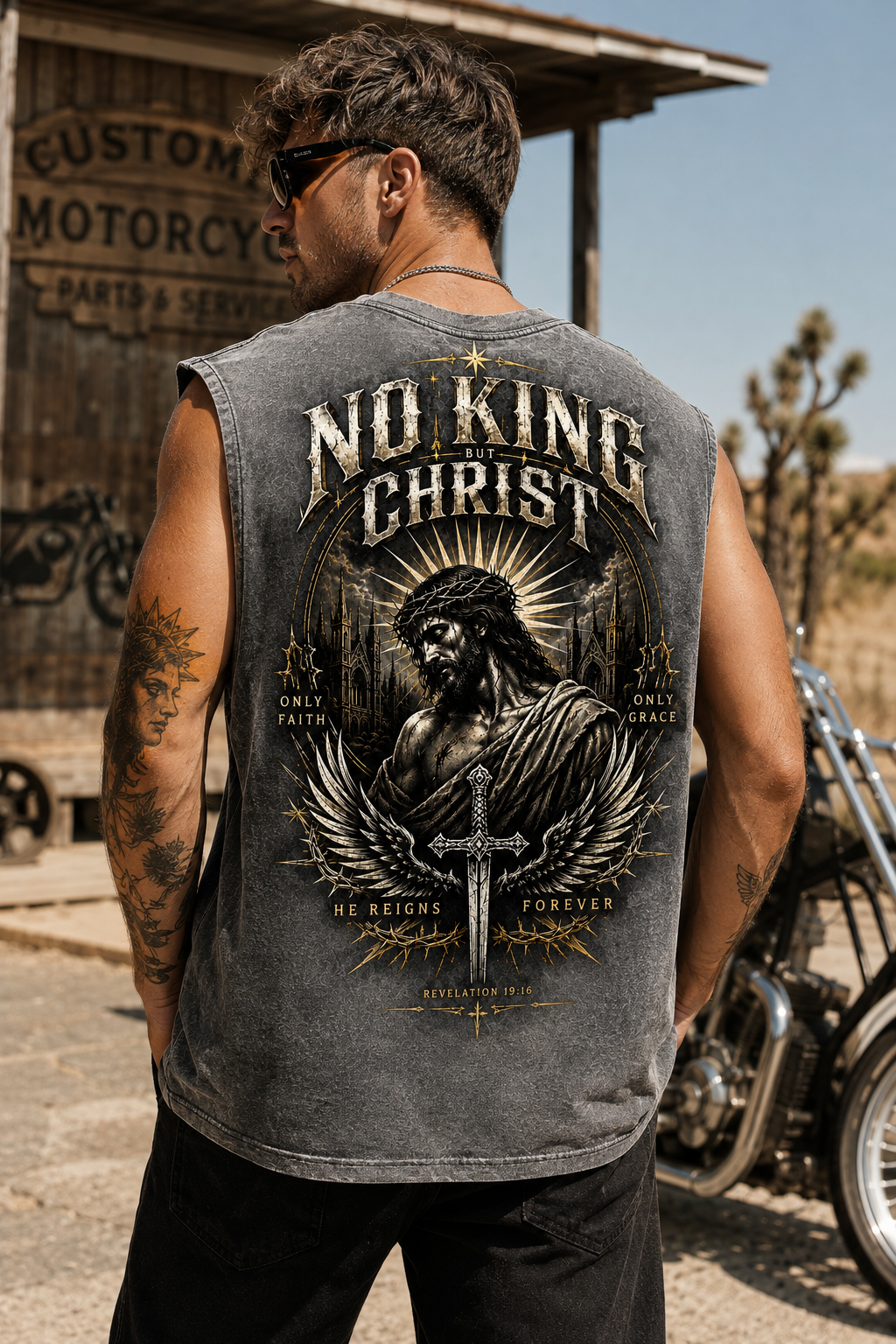 No King But Christ – Vintage Washed Muscle Tee