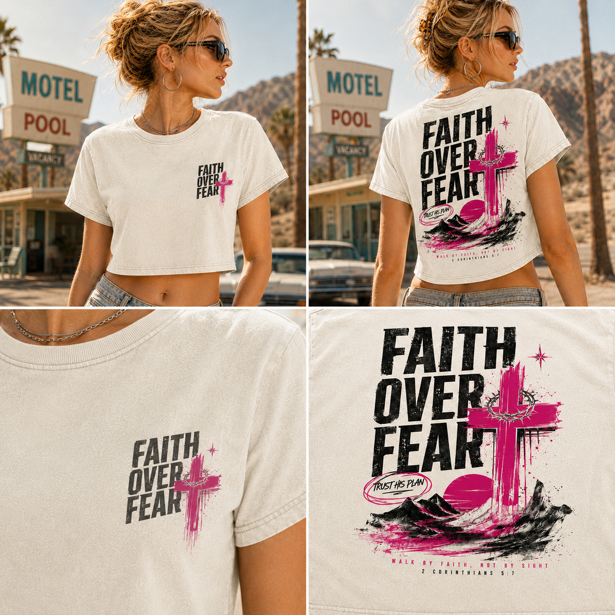 Faith Over Fear – Vintage Cross Crop Top