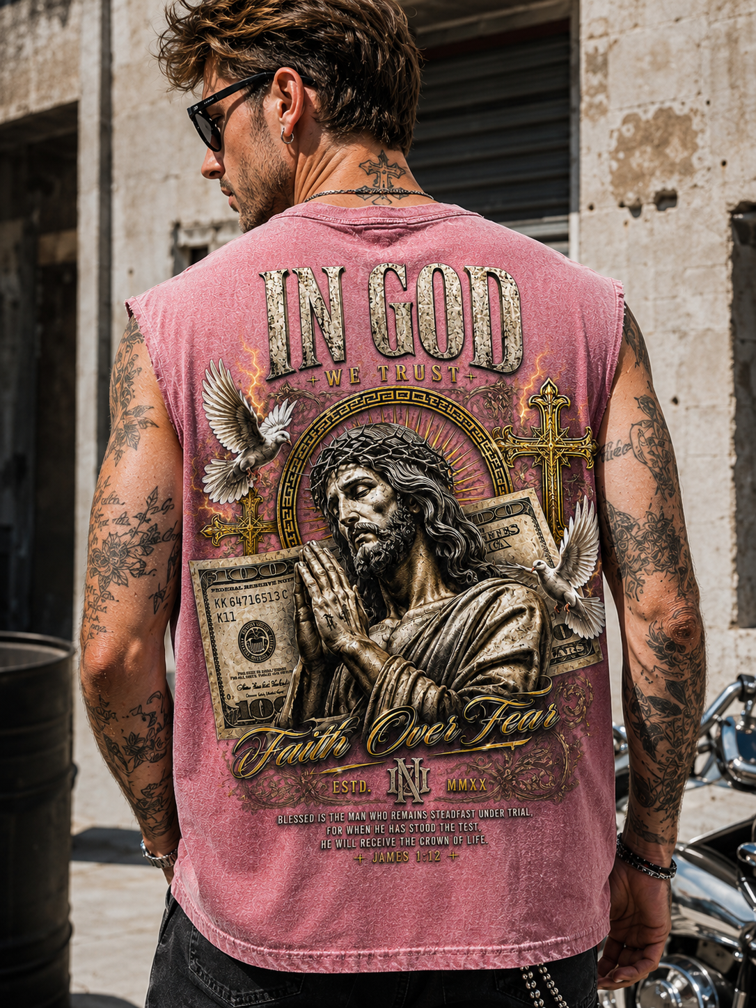 IN GOD Faith Over Fear – Washed Vintage Muscle Tee