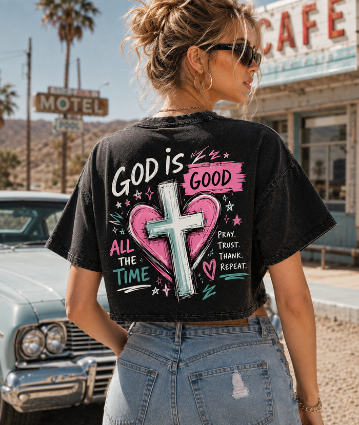 God Is Good – Faith Graphic Washed Crop Top