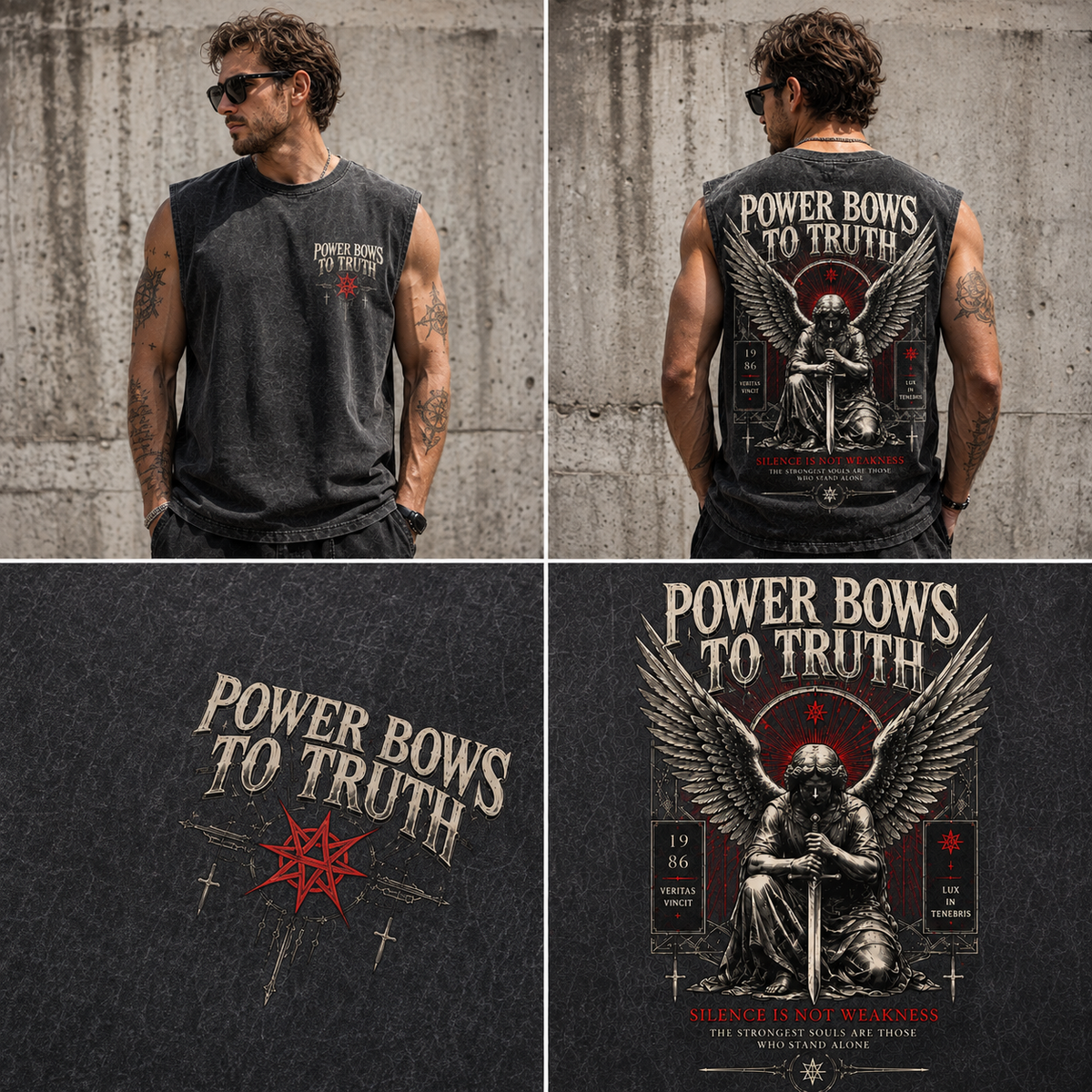 POWER BOWS TO TRUTH – Washed Black Sleeveless Tee