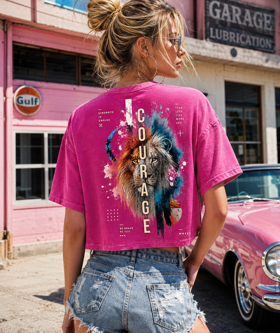 Courage Lion – Vintage Washed Graphic Crop Top