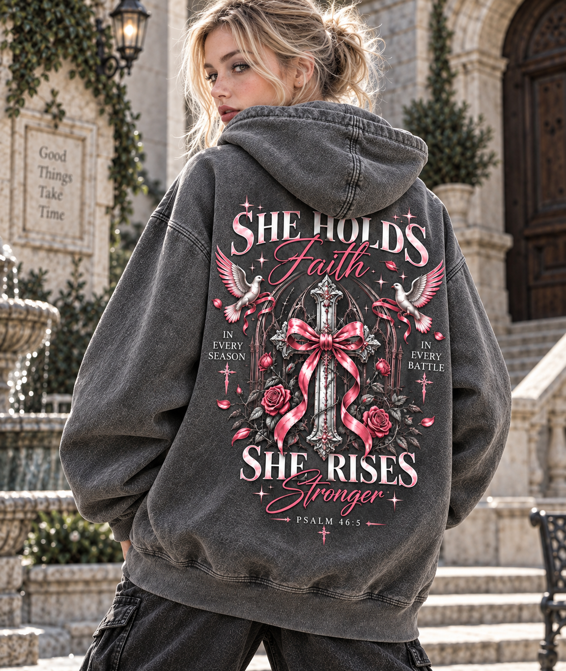 She Holds Faith – She Rises Stronger Hoodie
