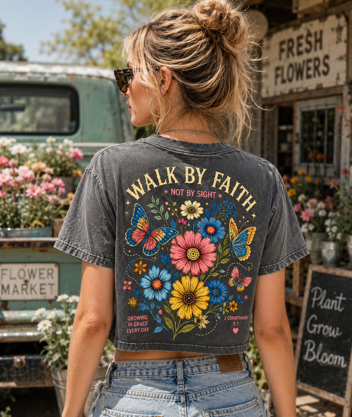 Walk By Faith Floral Crop Tee – Vintage Faith Graphic