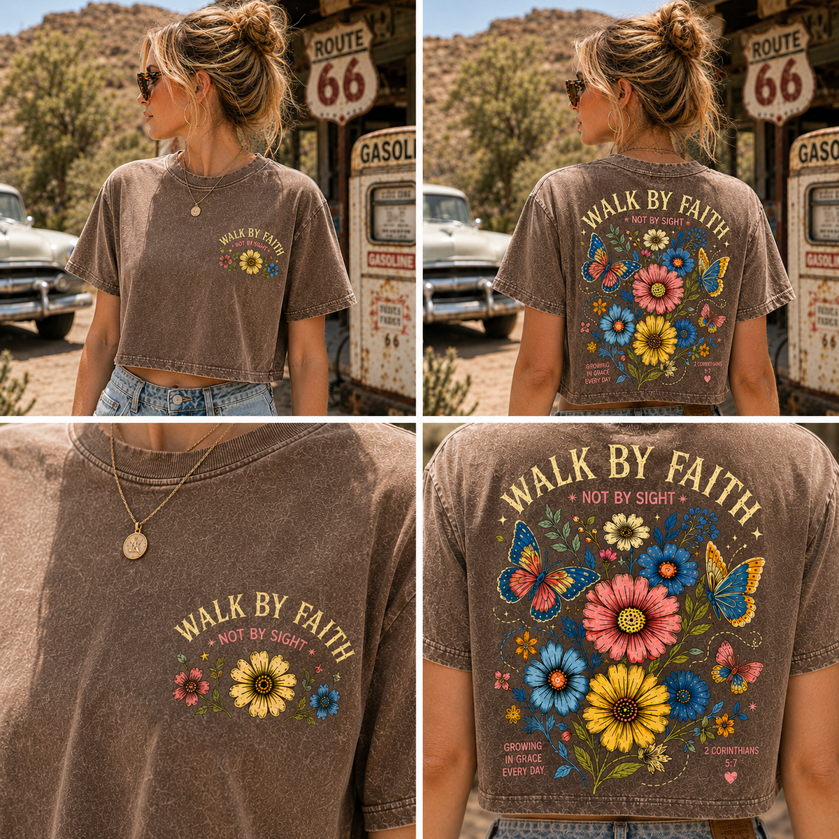 Walk By Faith Floral Crop Tee – Vintage Faith Graphic