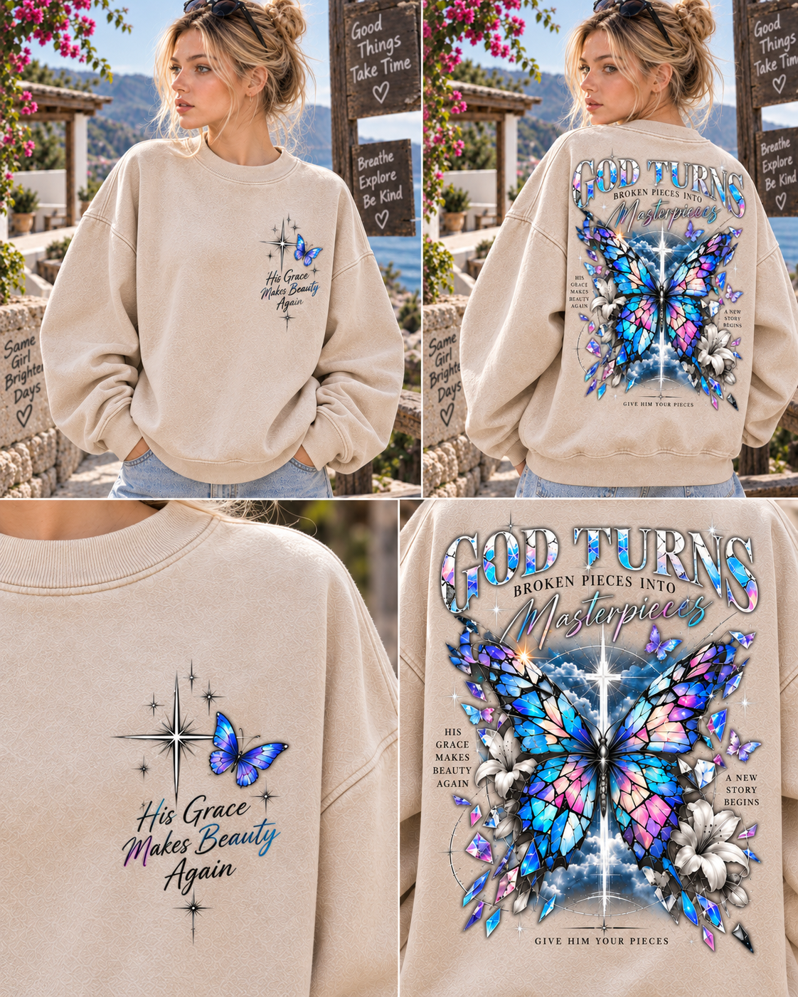 God Turns Broken Pieces Into Masterpieces – Faith Butterfly Sweatshirt