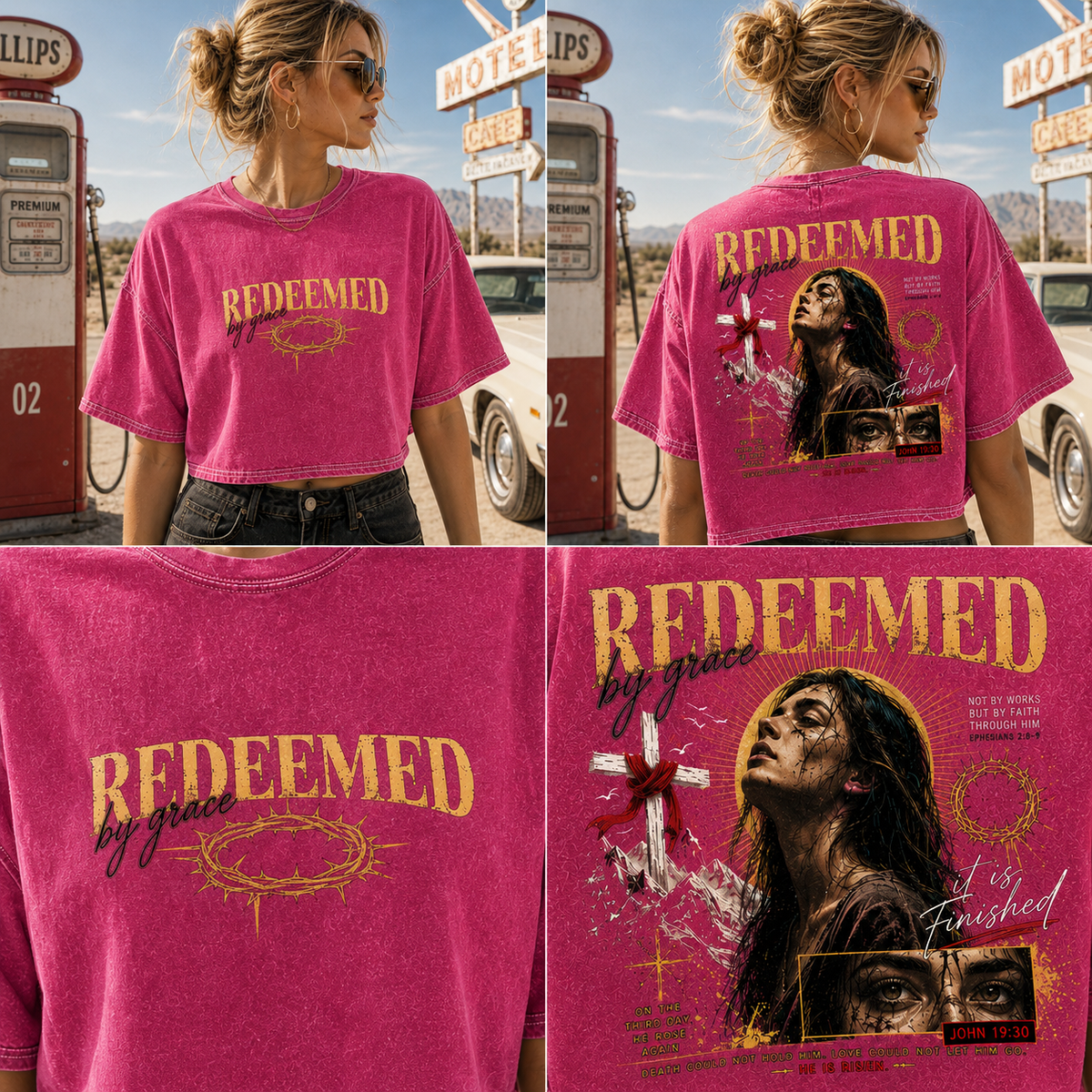 Redeemed by Grace – Vintage Faith Crop Tee