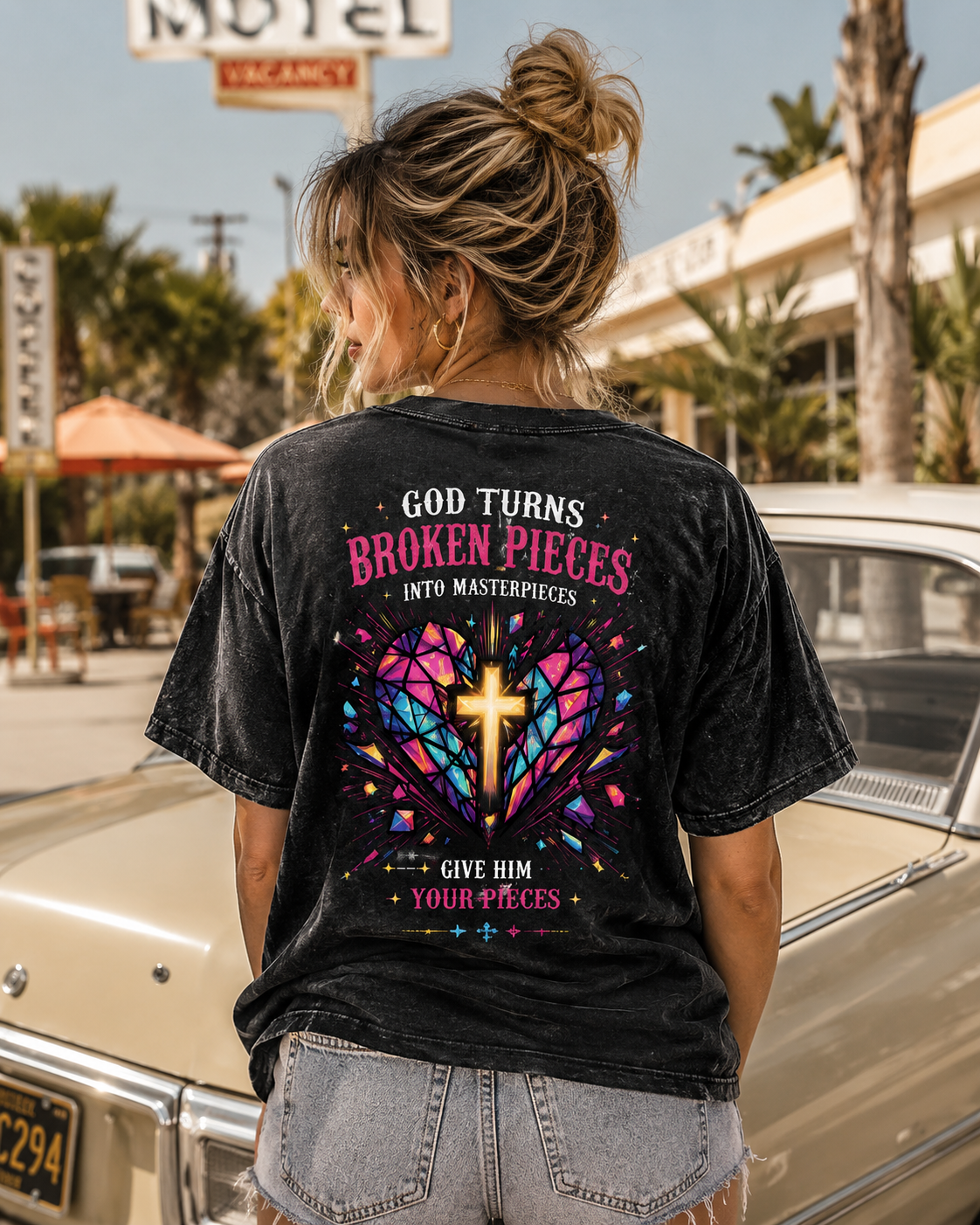 Broken Pieces Masterpiece – Vintage Cross Graphic T-Shirt
