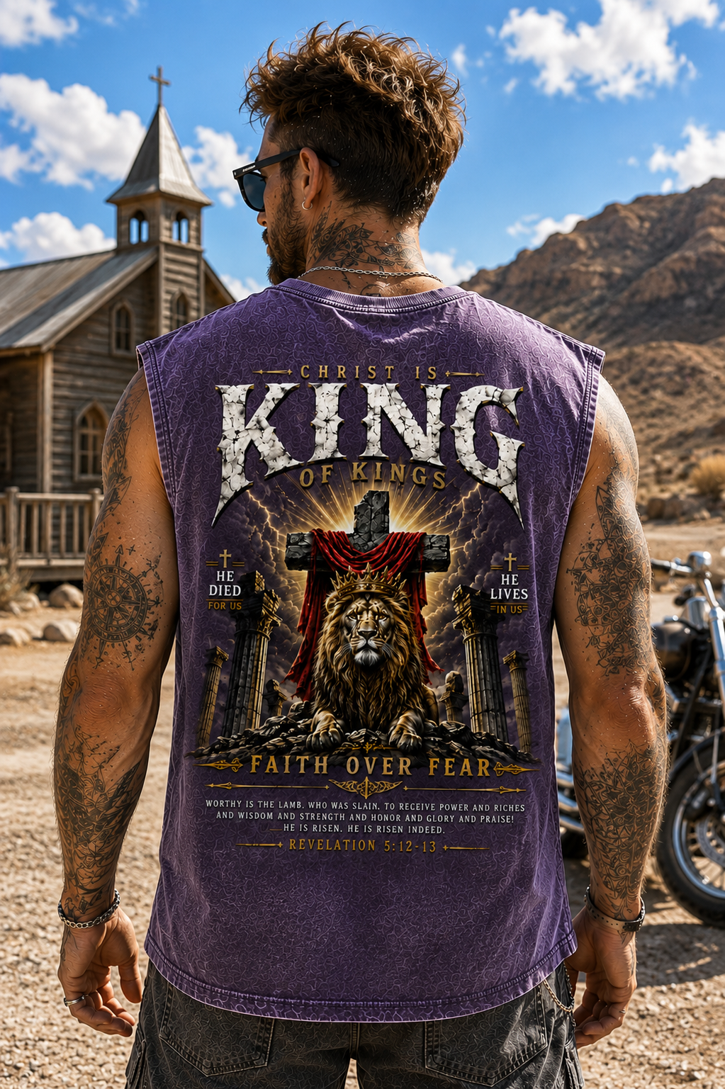 Washed Black Faith Over Fear Muscle Tee