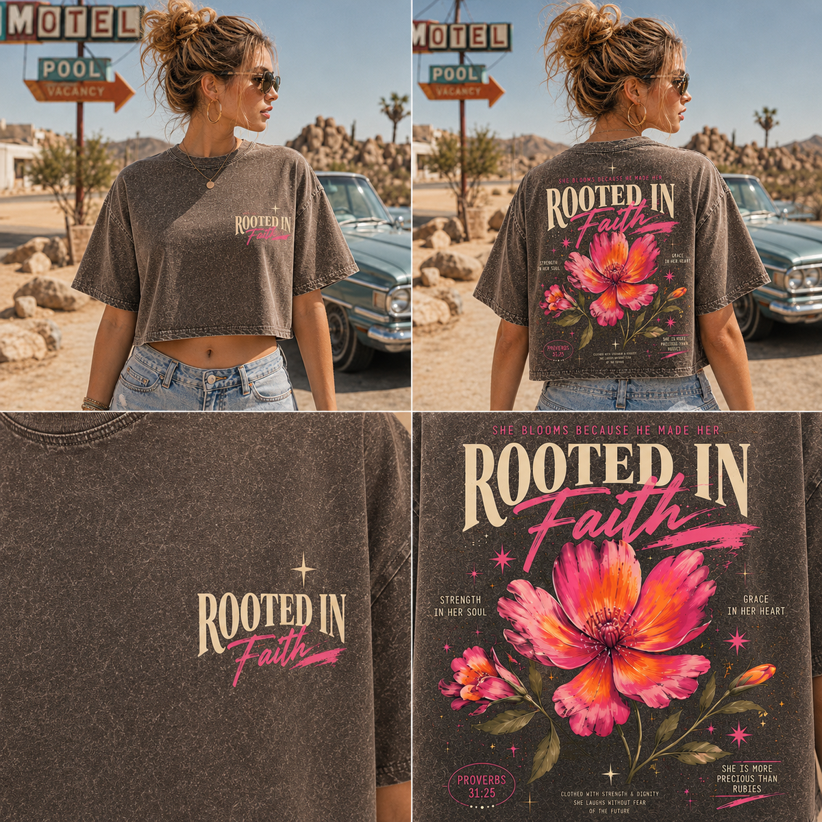 Rooted in Faith Floral Crop Tee