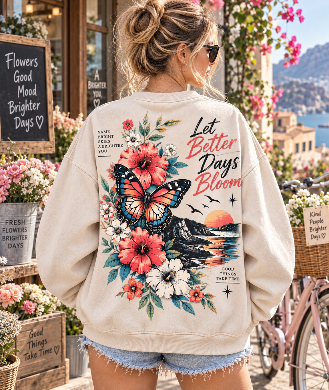 Let Better Days Bloom – Vintage Floral Butterfly Sweatshirt