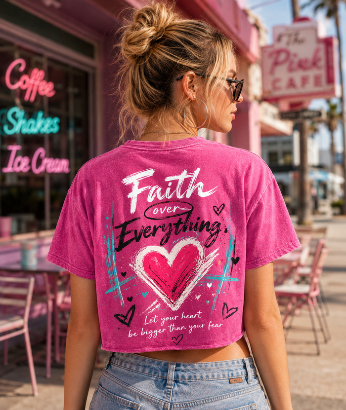 Faith Over Everything – Vintage Heart Crop Tee
